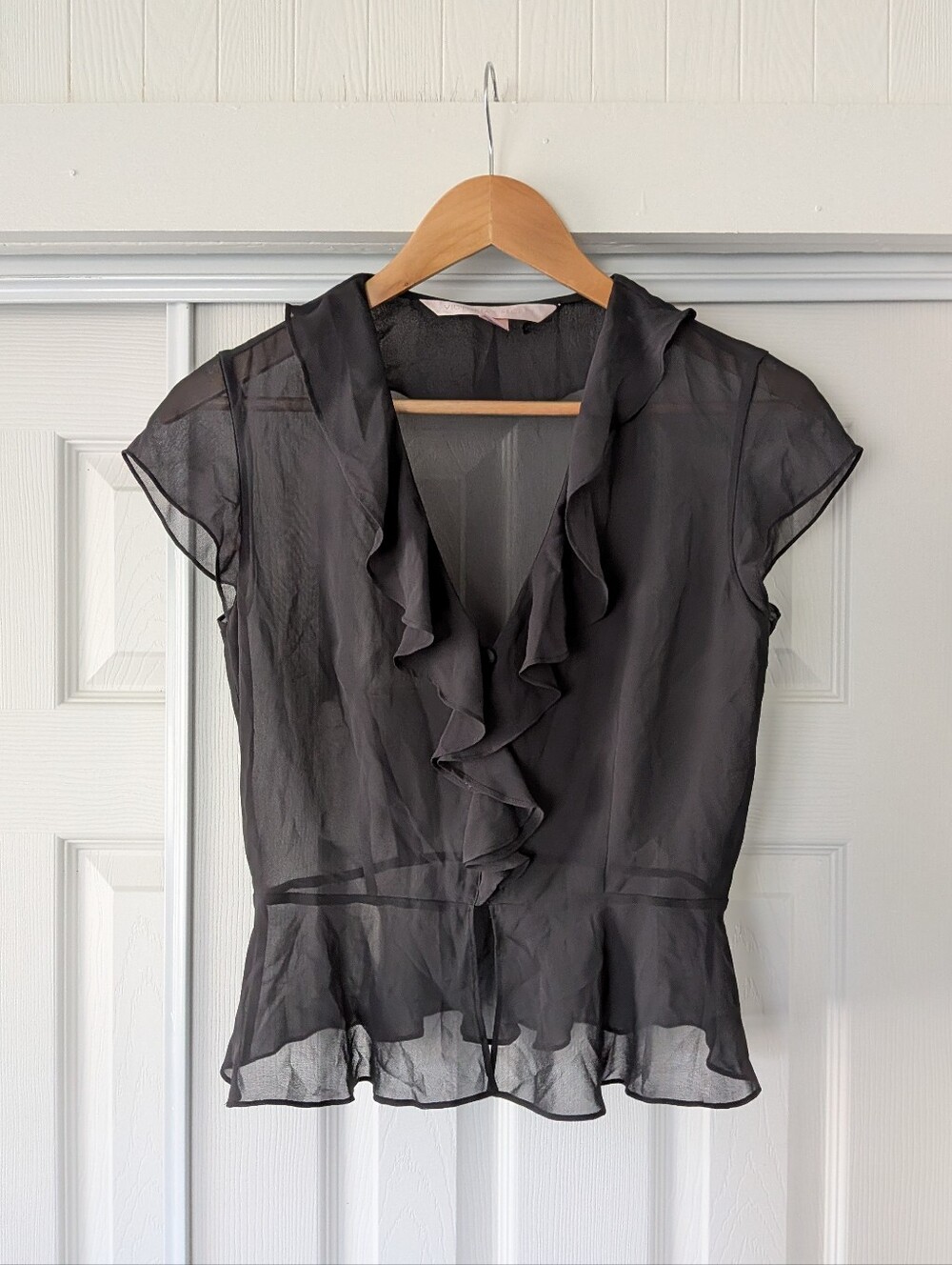 Victoria's Secret Sheer Black Ruffle Blouse Romantic Goth Going Out Small